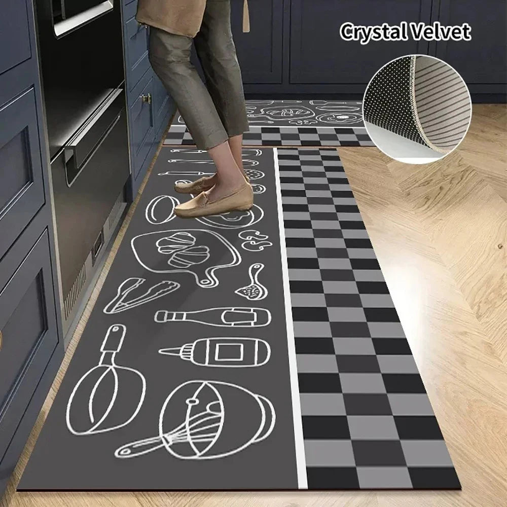 Non-slip Kitchen Mat Long Rugs Crystal Velvet Carpet