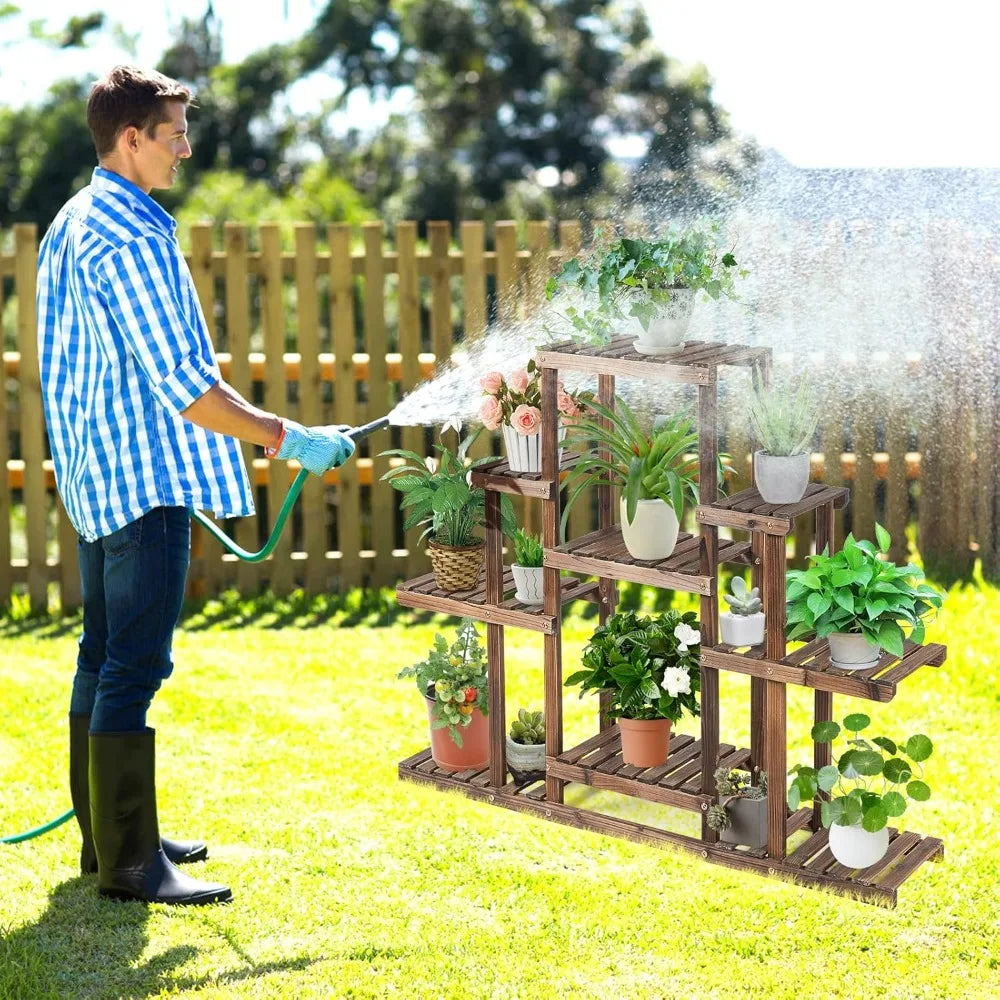 Wood Flower Stand, Shelf Holder Freestanding Plant Rack