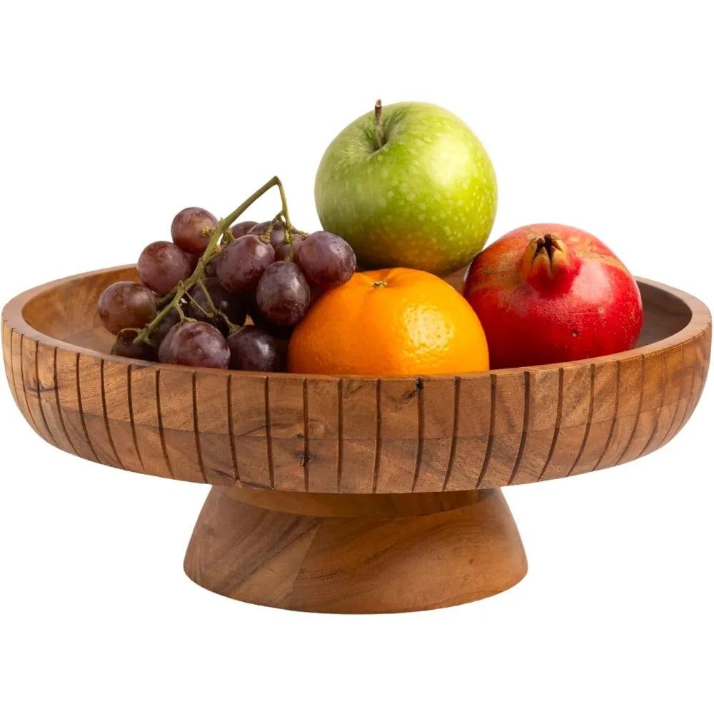 12" Wooden Pedestal Fruit Bowl