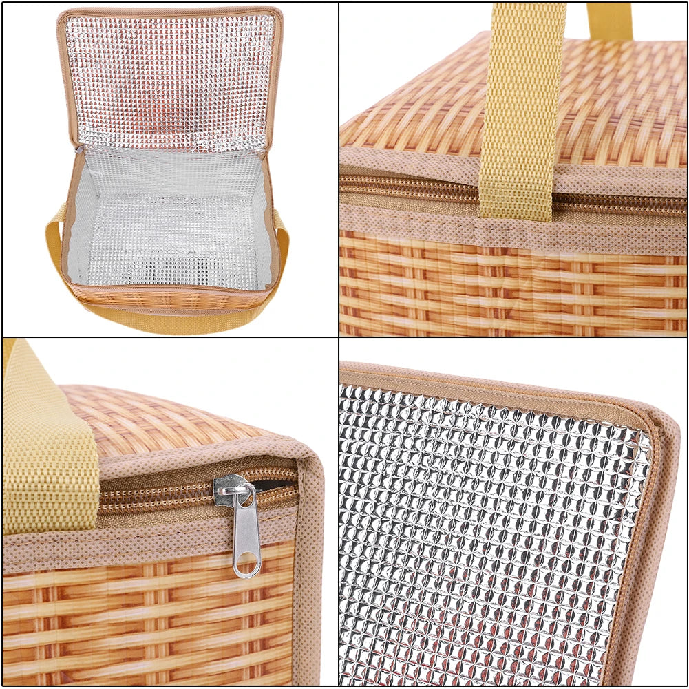 Khaki Wicker Rattan, Waterproof, Picnic Baskets, Thermal Cooler