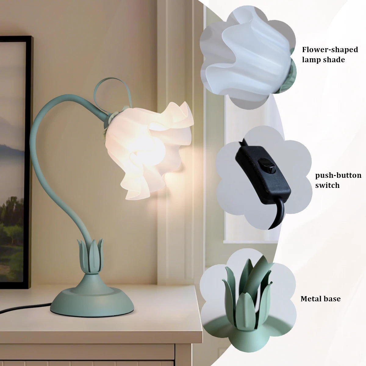 Vintage bedside lamp, flower lamp, (color: green)E26LED lighting