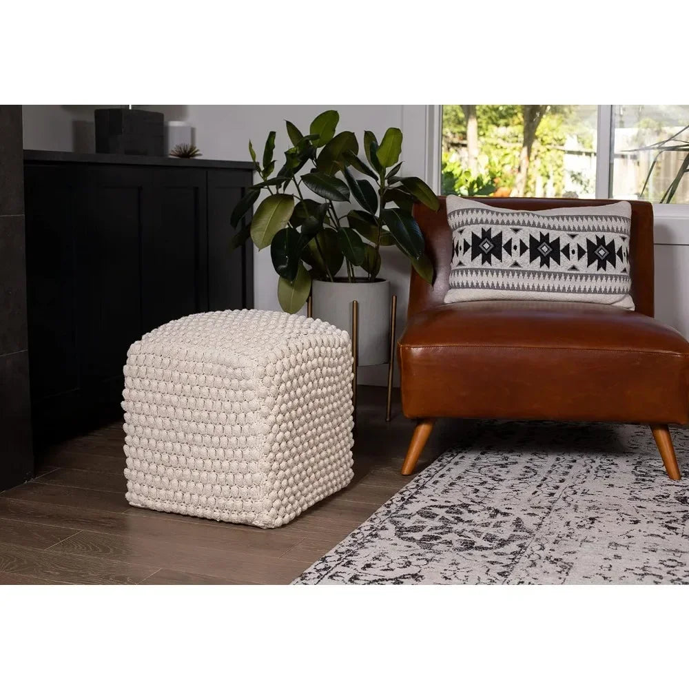 Buds Pouf Ottoman Cotton Braided Foot Stool