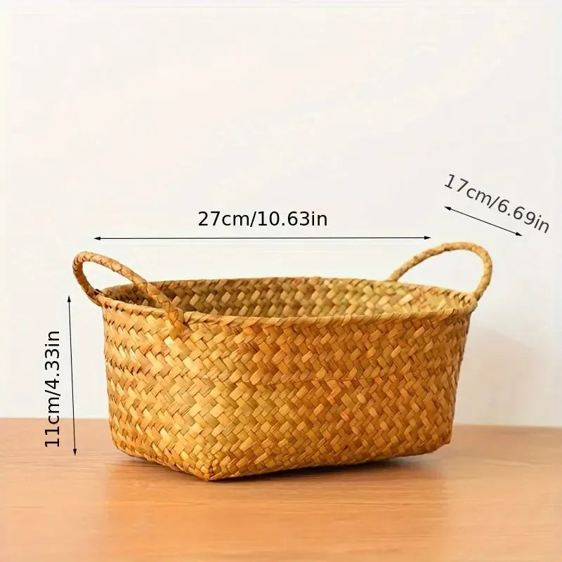 Woven Storage Basket  Double-Handled Rattan Basket