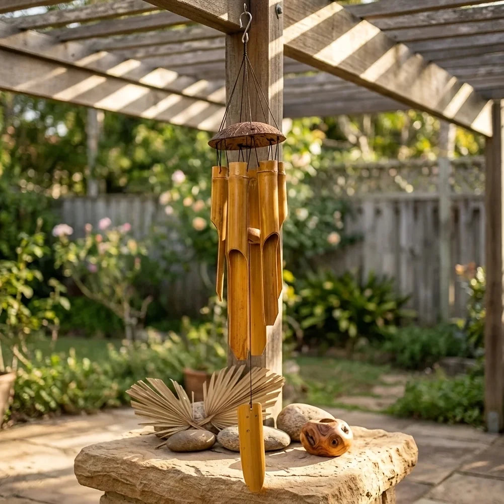 35-Inch Large Bamboo Coconut Wind Chimes Outdoor,