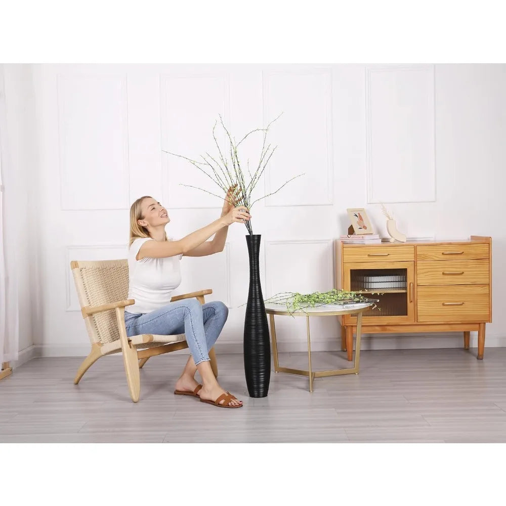 Elegant Tall Black Resin Floor Vase, 34 inches