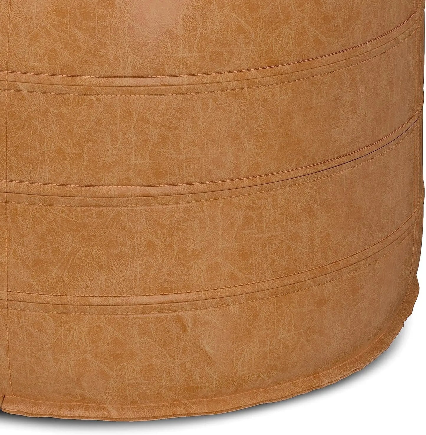 Round Pouf In Distressed Brown Vegan Faux Leathe