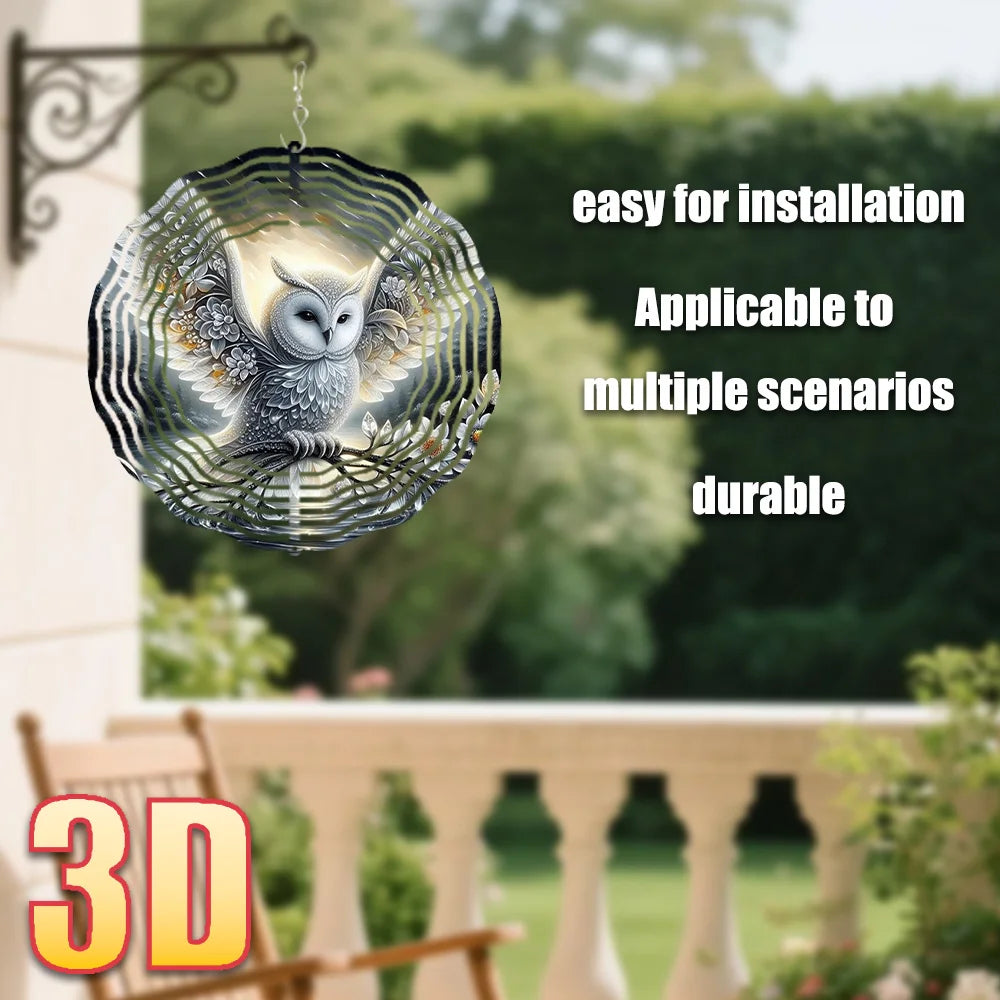 3D Owl Wind Chime Aluminum Spinning Wind Spinner