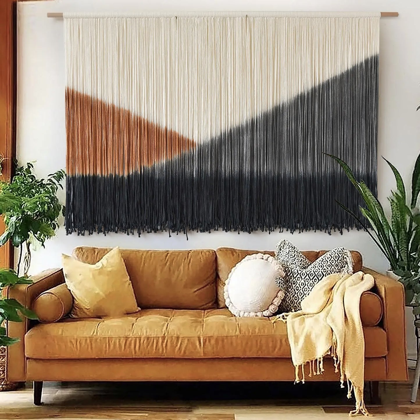 Flber Macrame Wall Hanging Extra Large Dip-Dyed Coastal Tapestry 57" W x 35" L