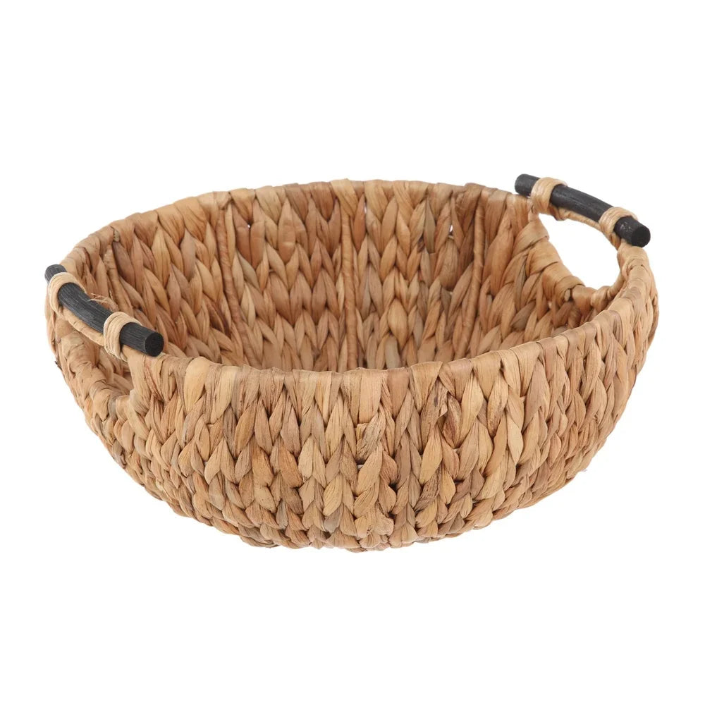 Natural Woven Decorative Bowl with Wooden Handles
