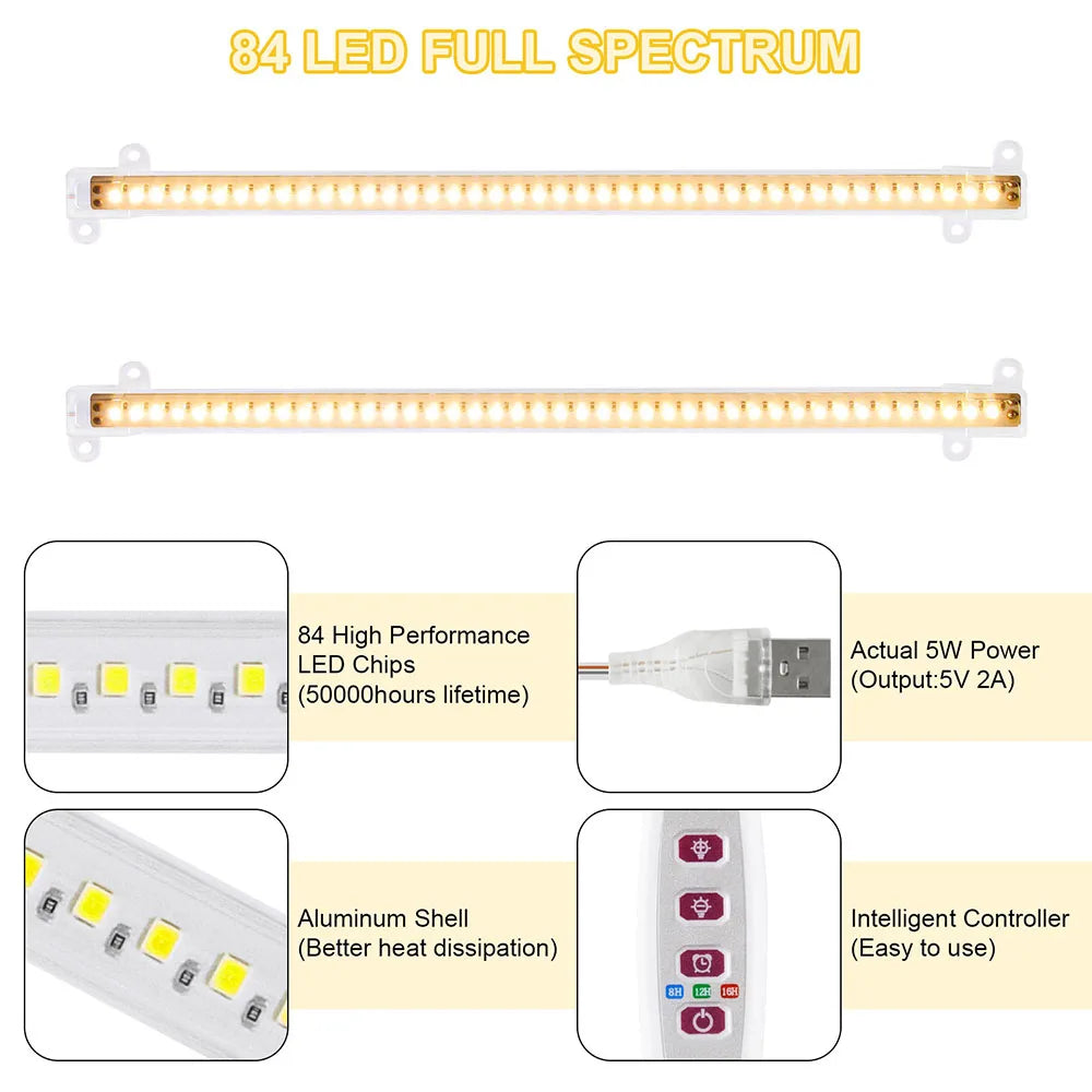 1-4pcs LED Grow Light Strips Sunlight 42-288 LEDs Dimmable