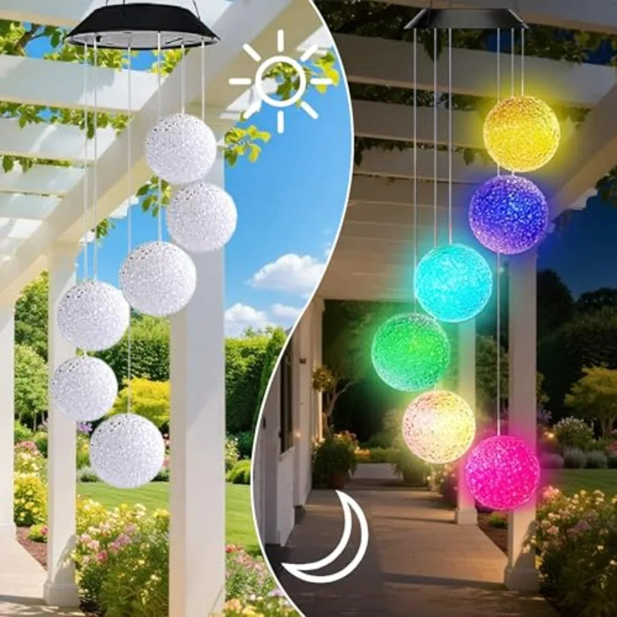 Solar Wind Chime for Outside, Solar Powered Color Changing Crystal Ball