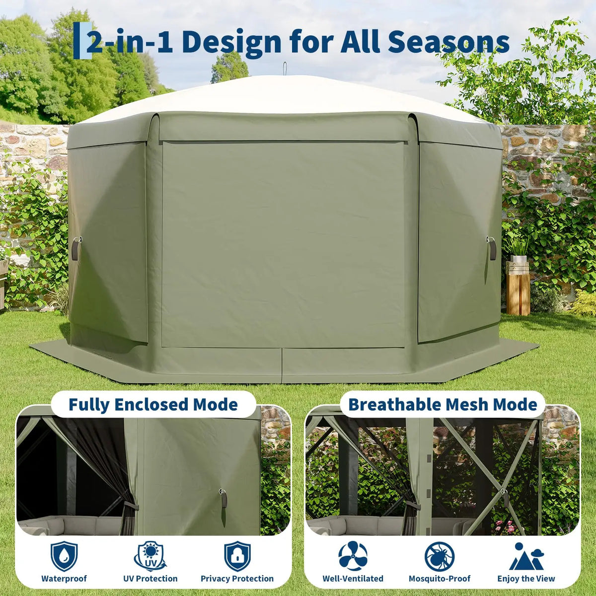 13x13 ft Pop-Up Tent, Quick Setup, 6-Sided 2 Doors & 6 Removable Panels
