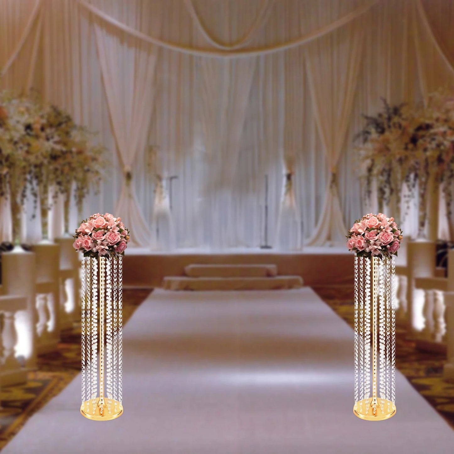 2 Pcs 90cm Centerpieces Flower Vases Acrylic Crystal Gold Vase