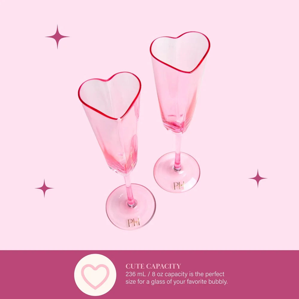 2 Piece Heart Shaped Champagne Flute Set 5.5 oz