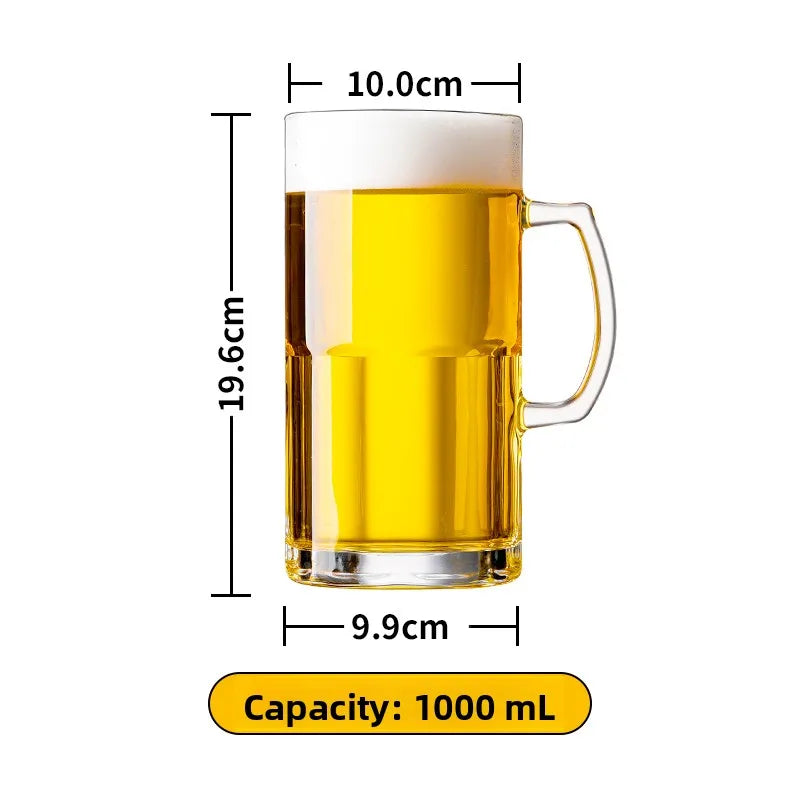 Large Capacity Beer Glass with Handle High End Glass Drinking Cup