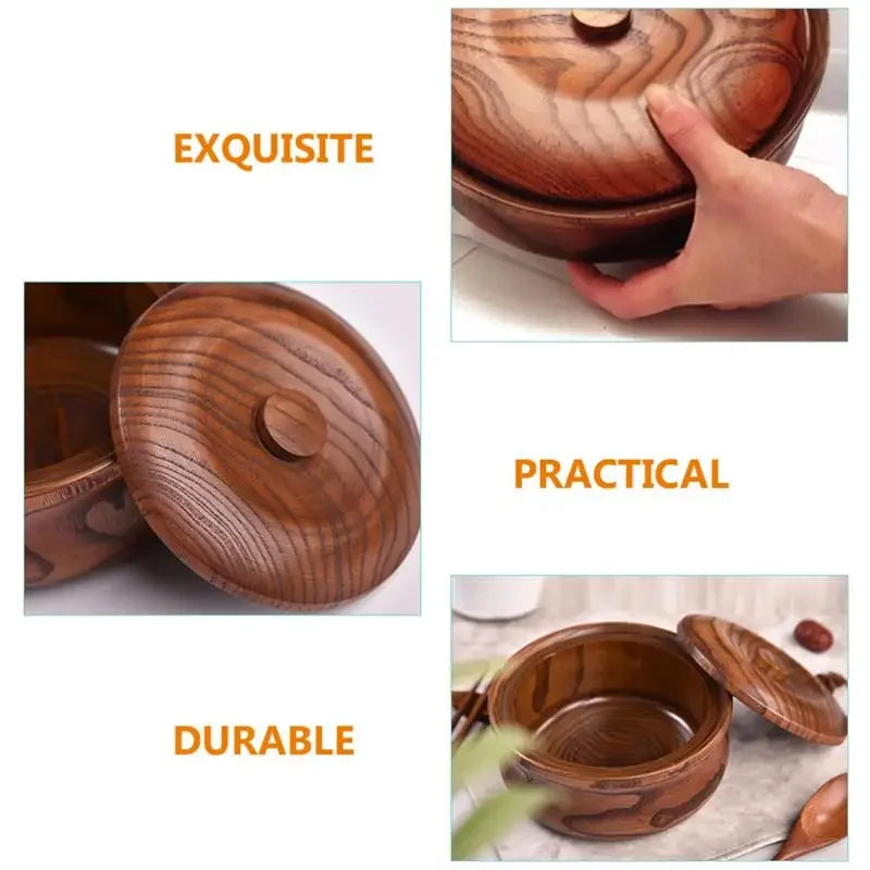 Solid Wooden Bowl with Lid Wooden Salad Bowl