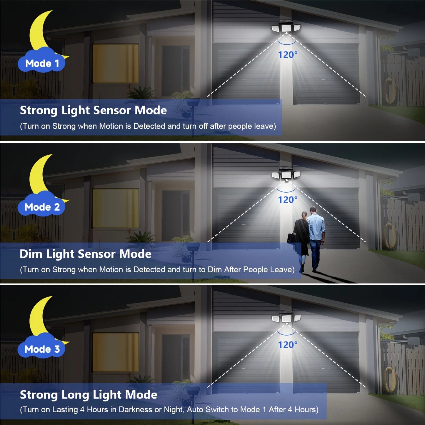 (1/2/3 Pack) 3-Head Solar Outdoor Light, Wireless Remote Control