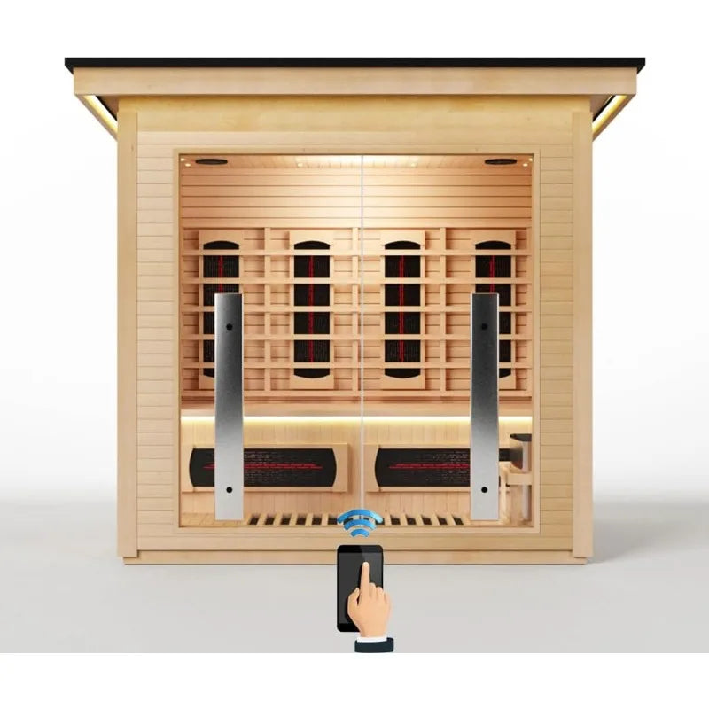 3-4 Person Hybrid Home Wood Sauna, Indoor/Outdoor WiFi Control