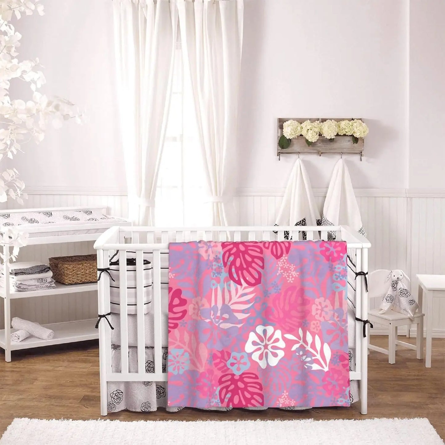 Pink Throw Blankets All Season Ultra Soft Warm Tropical Aloha Pattern Fleece Blanket