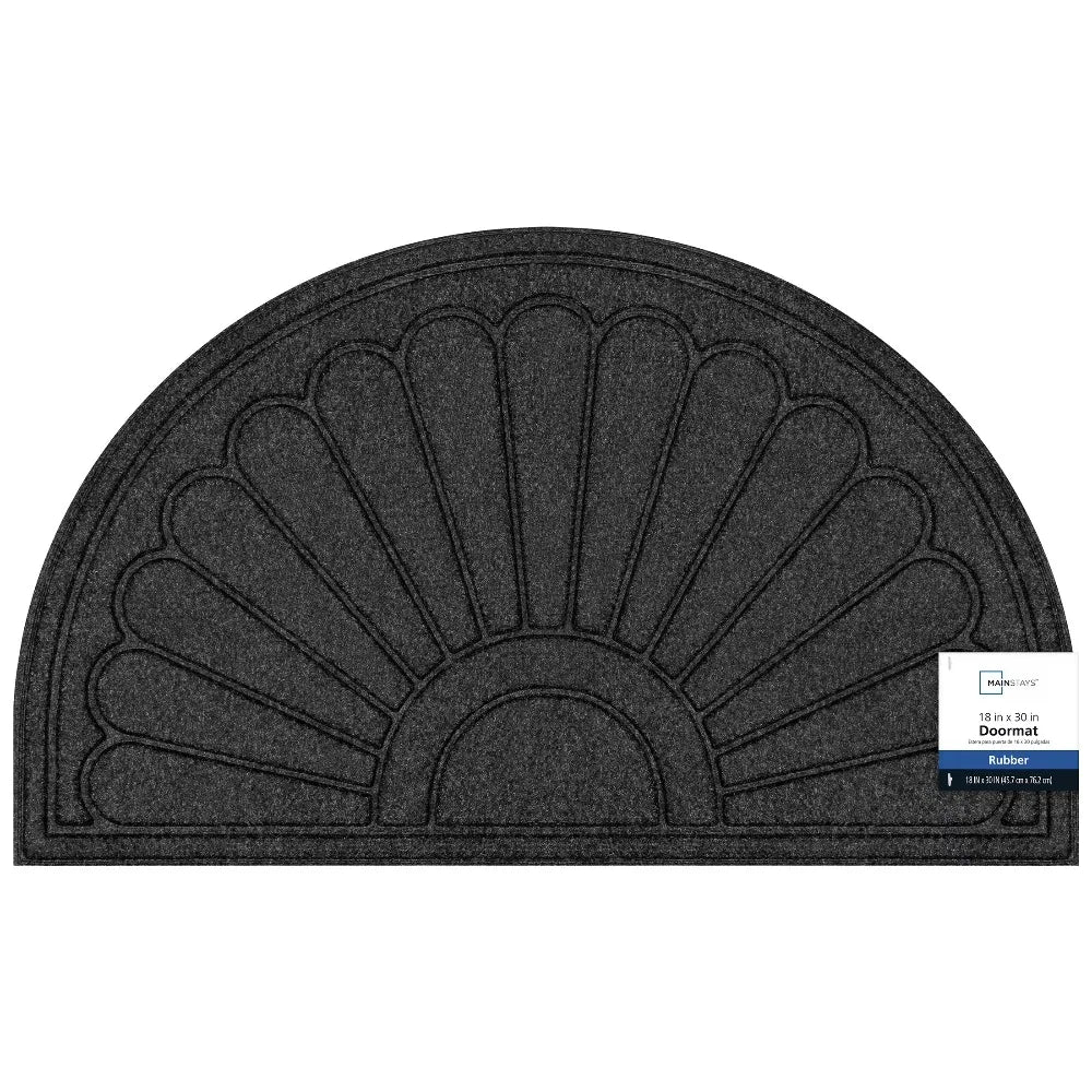 Gray Sunburst Pattern Polyester Utility Entryway Door Mat