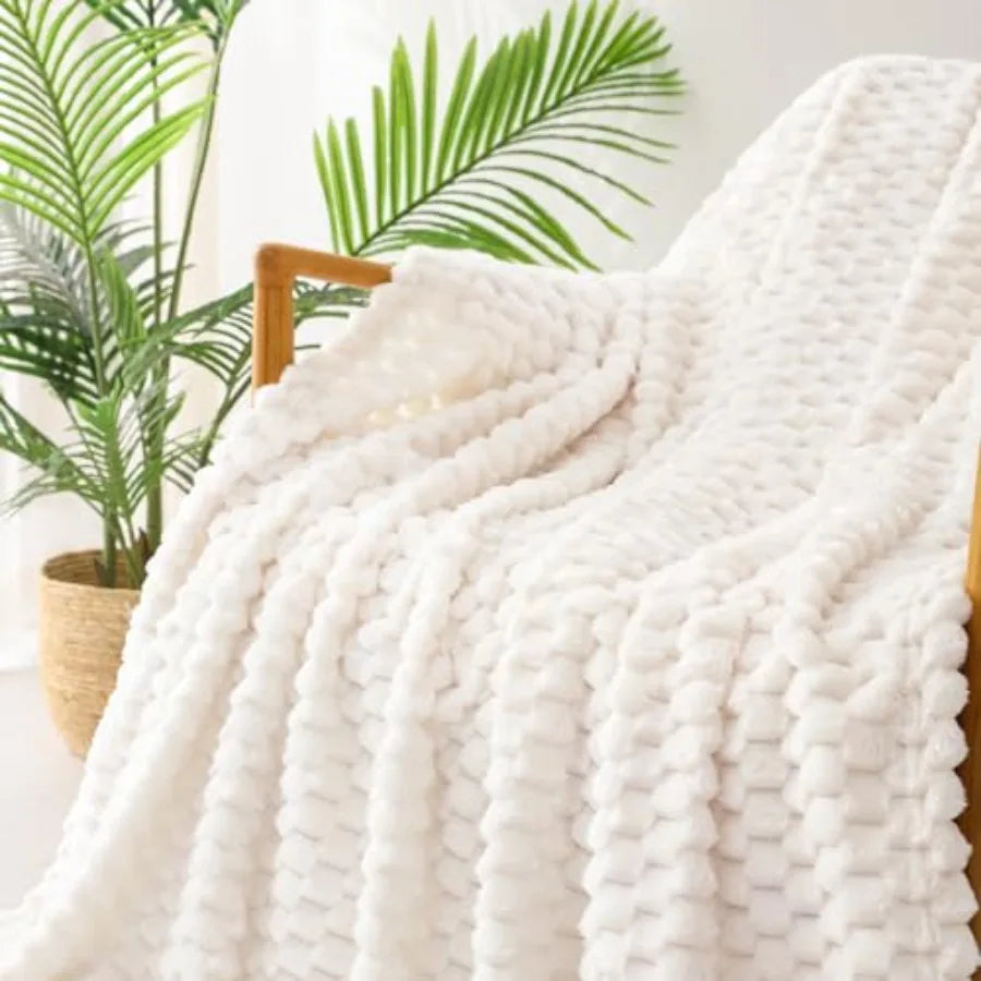 Fleece Throw Blanket, Extra Large Fuzzy Ivory, Soft  50x70 Inches