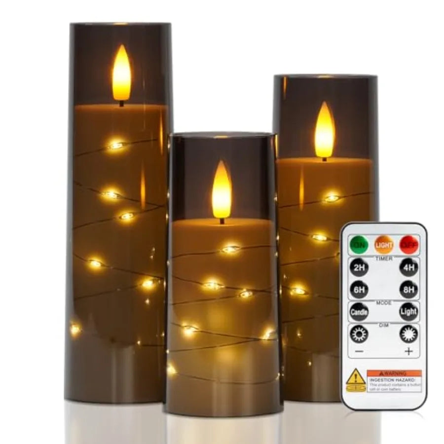 Flameless Candle with Remote Timer, 3 Flickering Acrylic Battery Operated LED