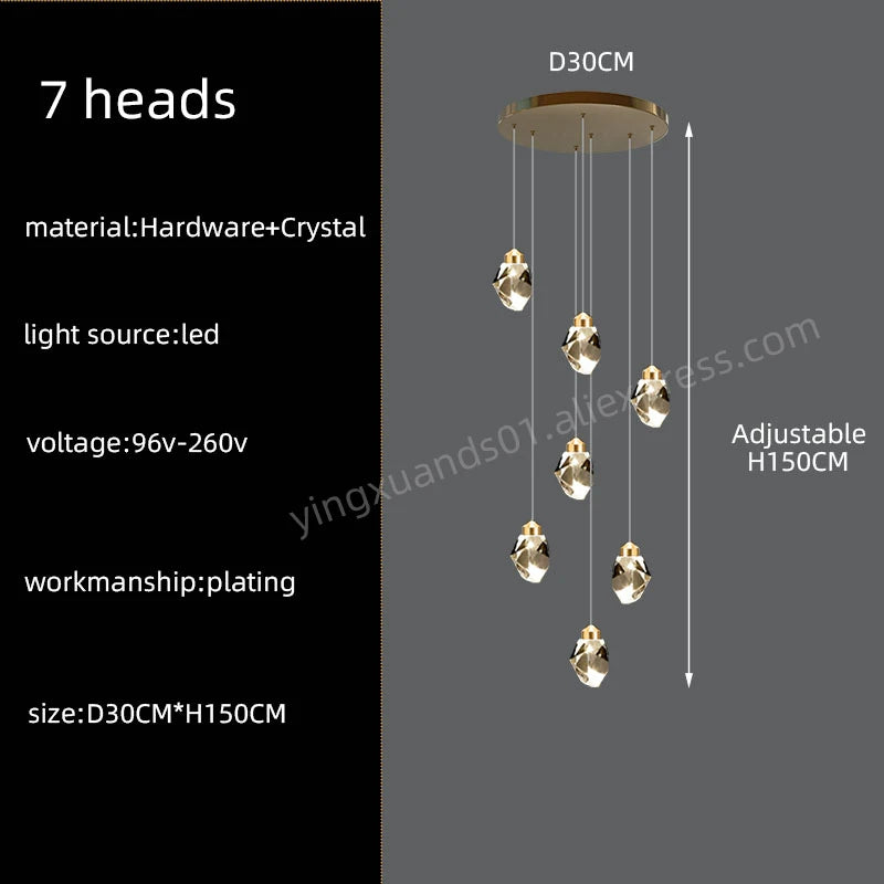 Crystal Chandelier for Living Room, Stairscase Pendant Lamps