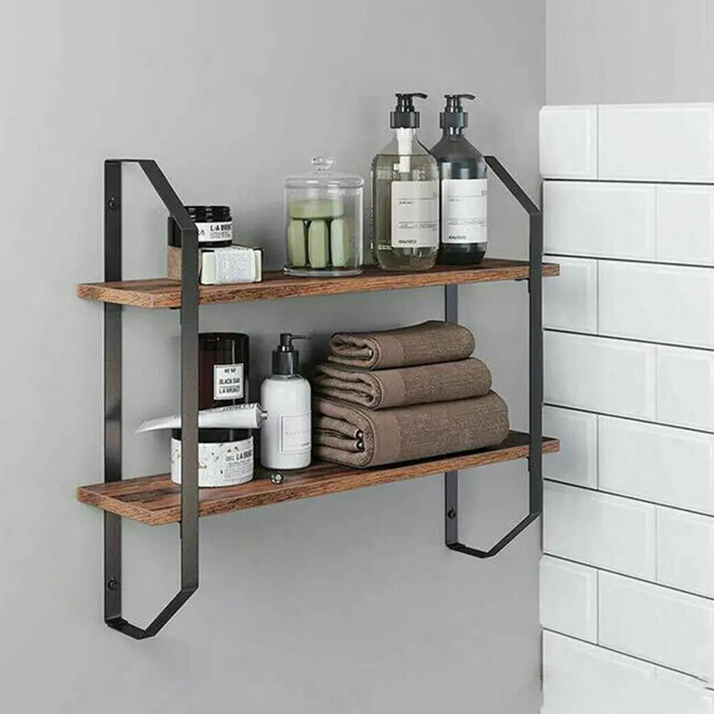 Wall Mounted Rack Display Wood Wall Shelves Rustic 2-Tier