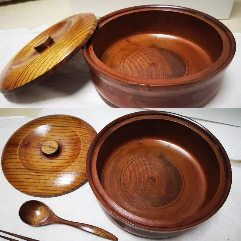 Solid wooden bowl with lid Durable