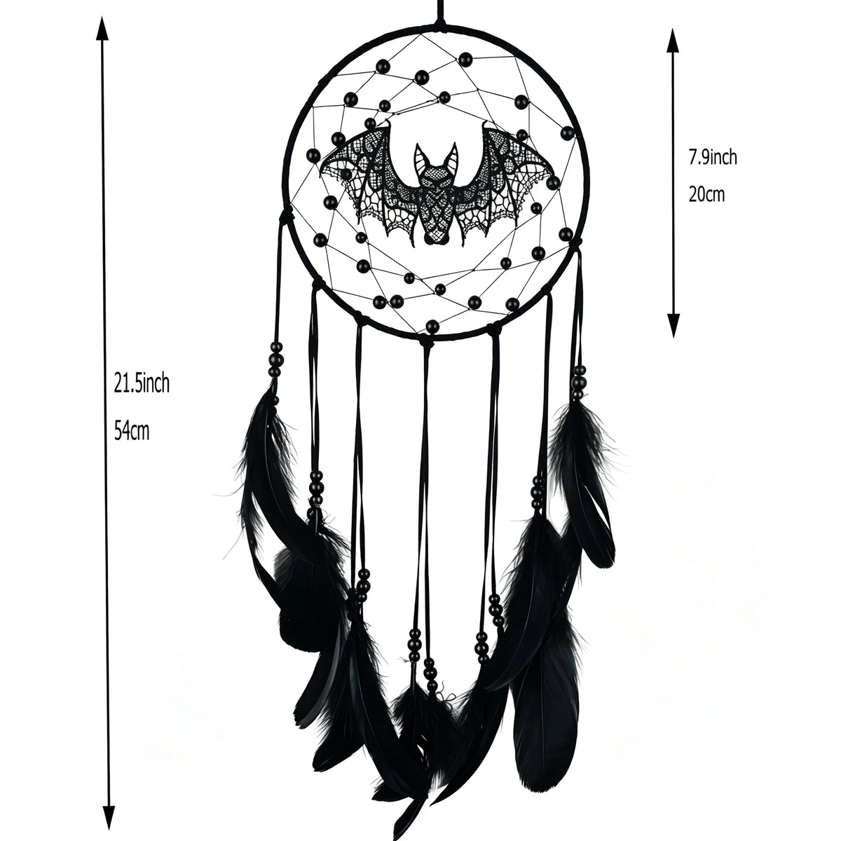 Halloween Gothic Black Dreamcatcher with 5 Bat Ornaments