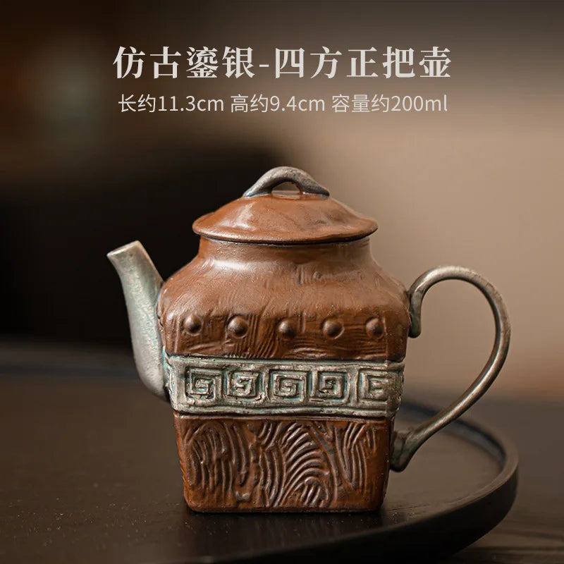 Antique Gilded Silver Lotus Ceramic Teapot