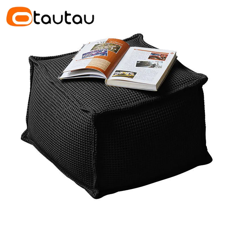 OTAUTAU 100% Pure Cotton Waffle Beanbag Stool Ottoman with Filling Square