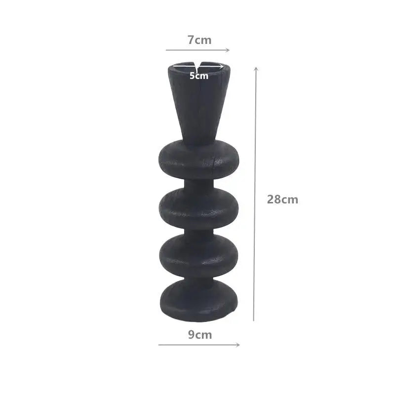 Handcrafted Walnut Wood Carbonized Steel Candlestick Black Small & Large