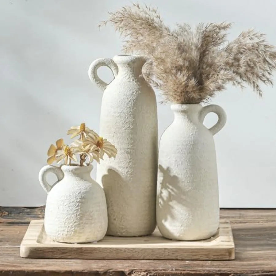 Ceramic Vase Set of 3 with Handle