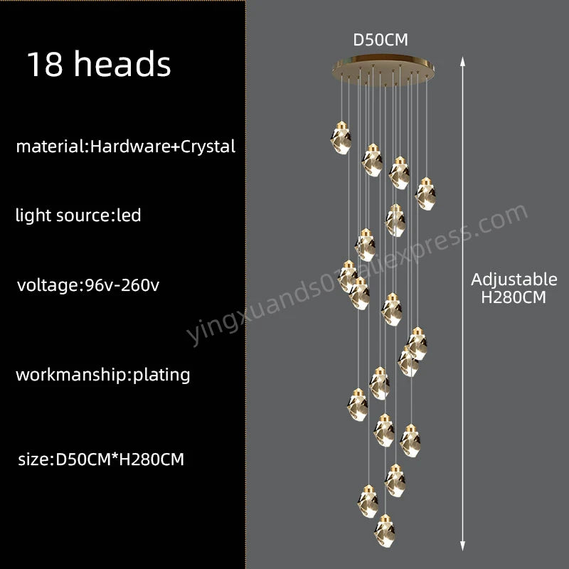 Crystal Chandelier for Living Room, Stairscase Pendant Lamps