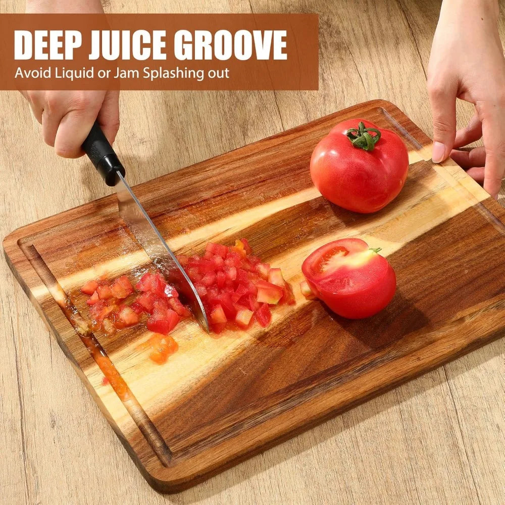6 Pieces Acacia Wood Cutting Board 14 x 10 Reversible Charcuterie