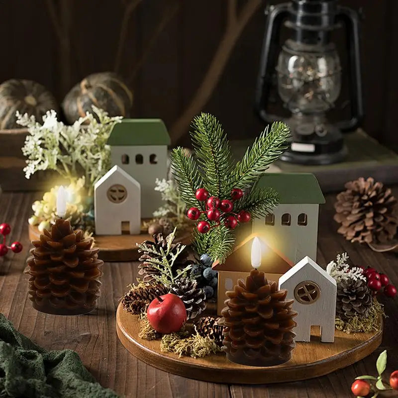 4Pcs Flameless Led Pinecone Candles