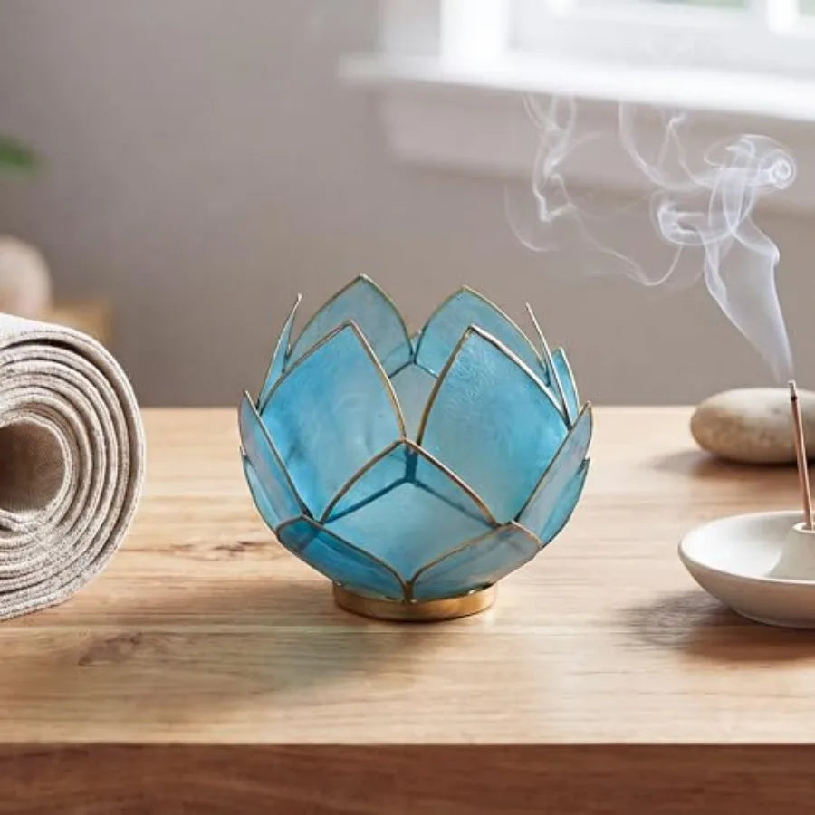Blooming Lotus Capiz Shell Tealight Candle Holder,