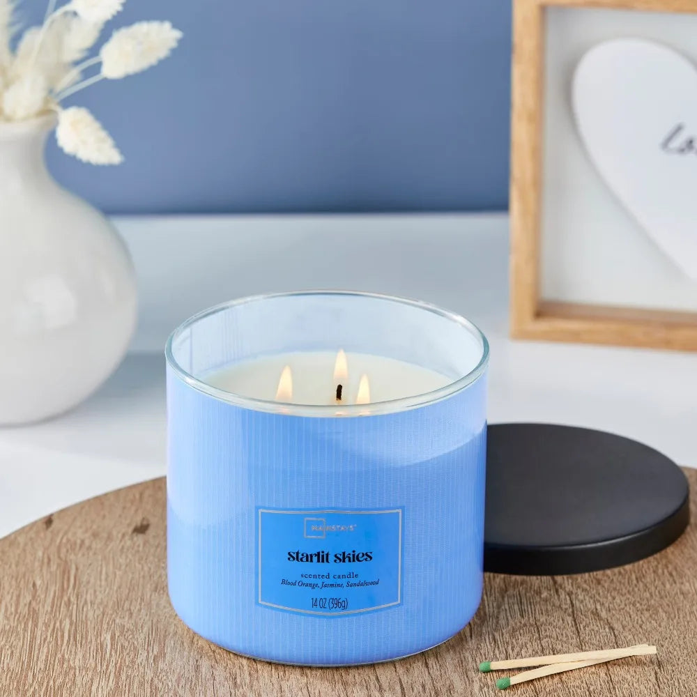 3 Wick Textured Wrapped Starlit Skies Scented Candle 14 oz