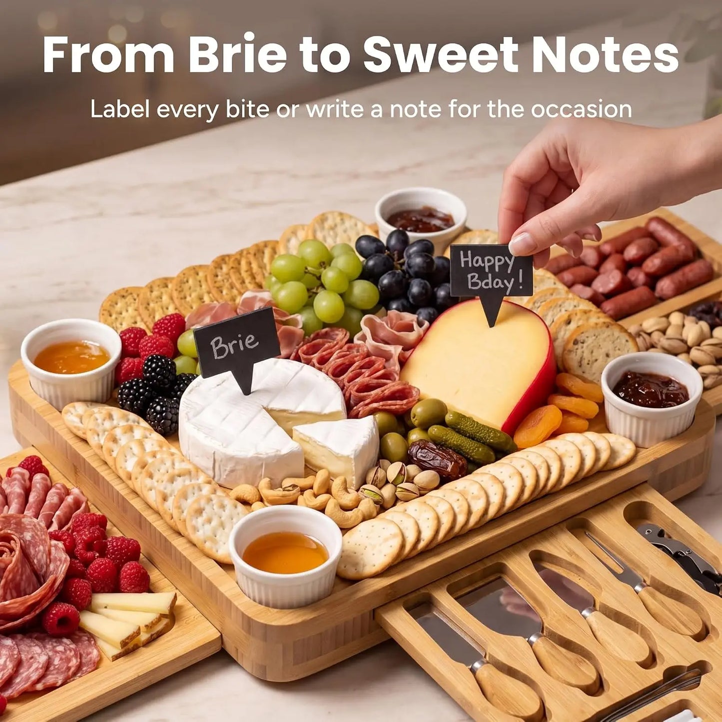 Large Bamboo Charcuterie Board Set - 15.7"with Knives