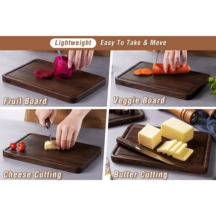 Walnut Wood Cutting Board, 12x8in -Deep Juice Groove