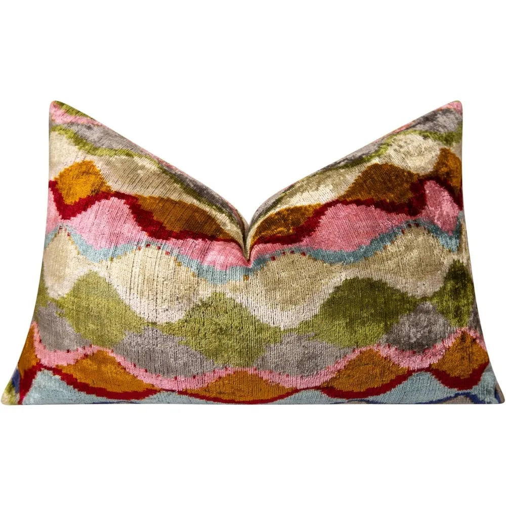 Velvet Throw Pillow 16x24 Inches - Soft  Cushion Feather Fill - Multicolored