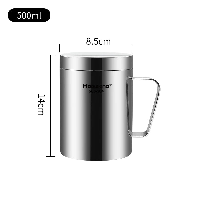 200ml-500ml Mug, 304 Stainless Steel Double Cover Coffee Mug, Beer Mug,