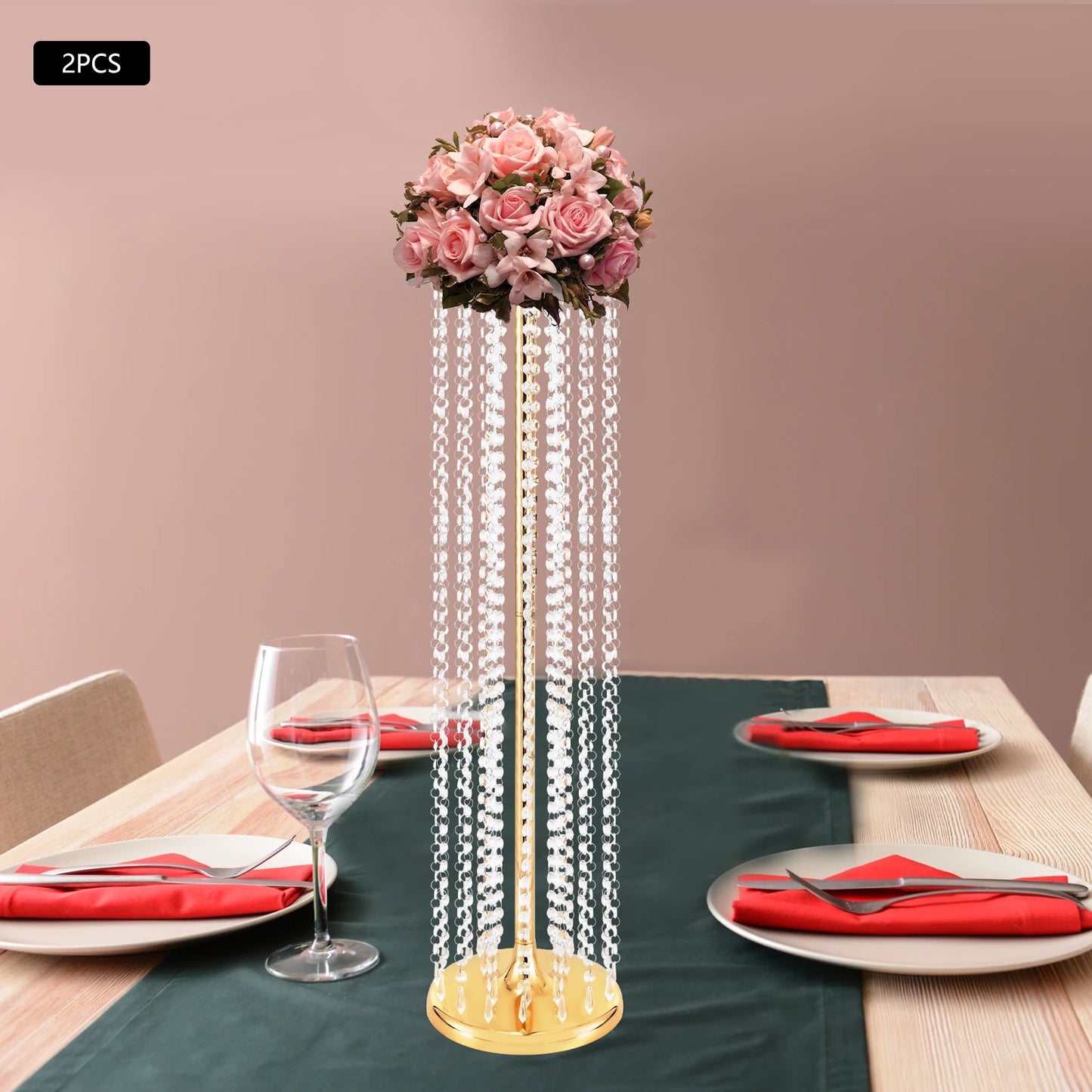 2 Pcs 90cm Centerpieces Flower Vases Acrylic Crystal Gold Vase
