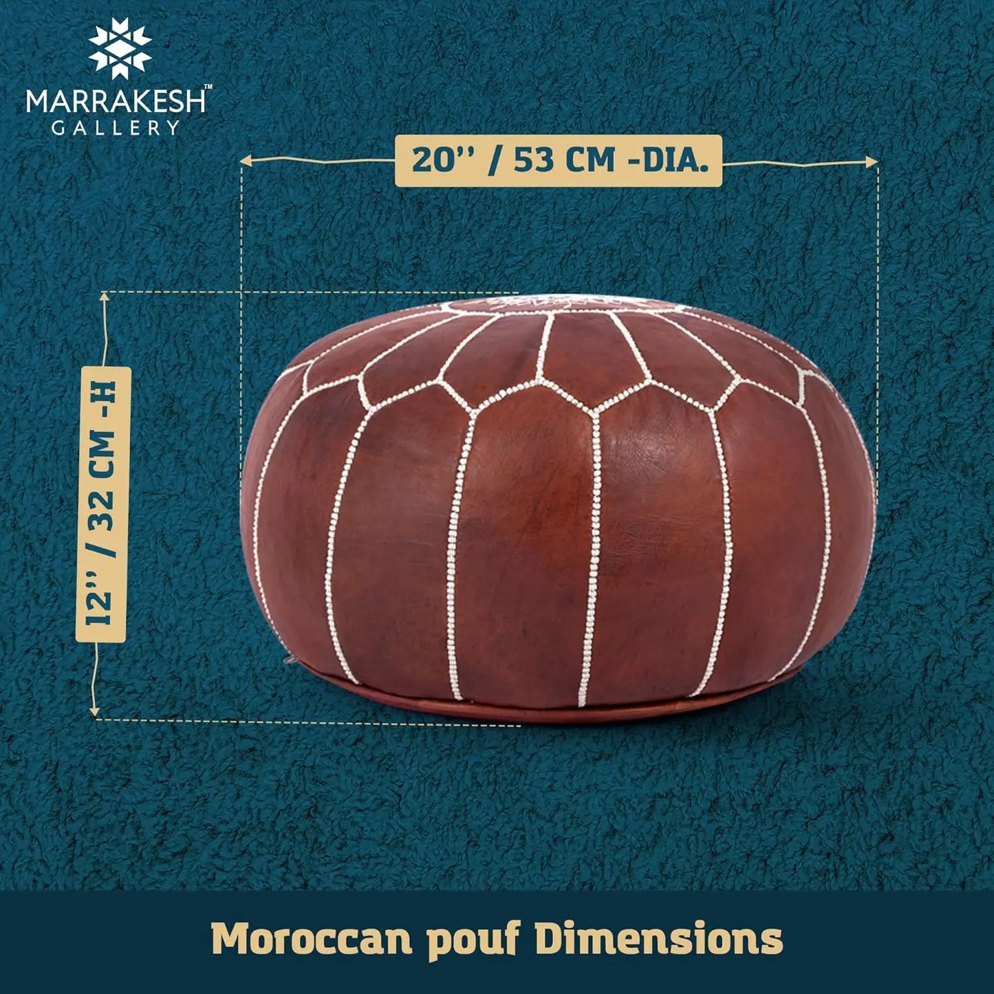 Genuine Leather Round Pouf Cover - Handmade, Unstuffed