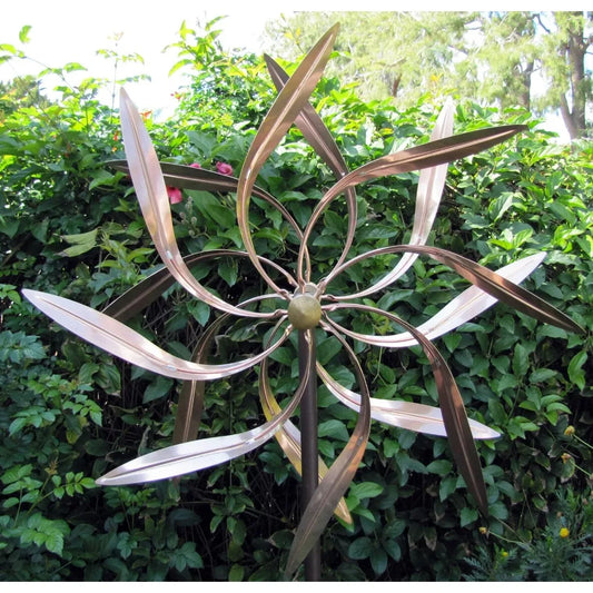 Copper Wind Sculpture Dual Spinner - Dancing Willow Leaves