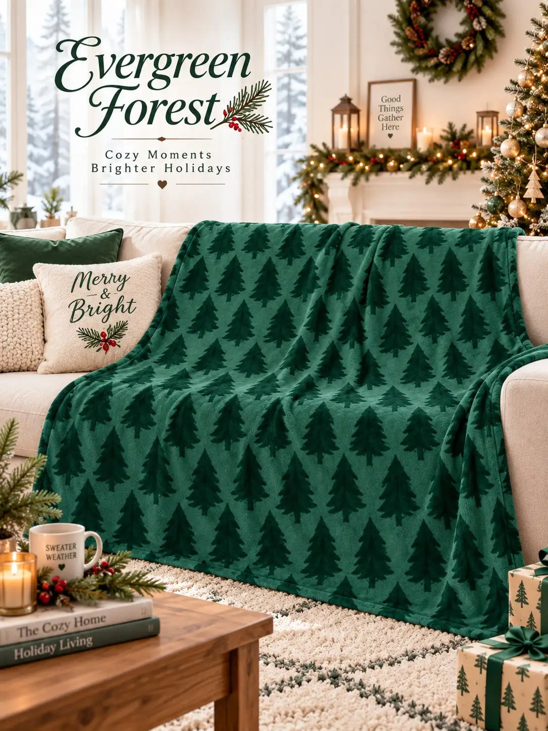 Christmas Flannel Blankets & Throws Evergreen Pine Tree