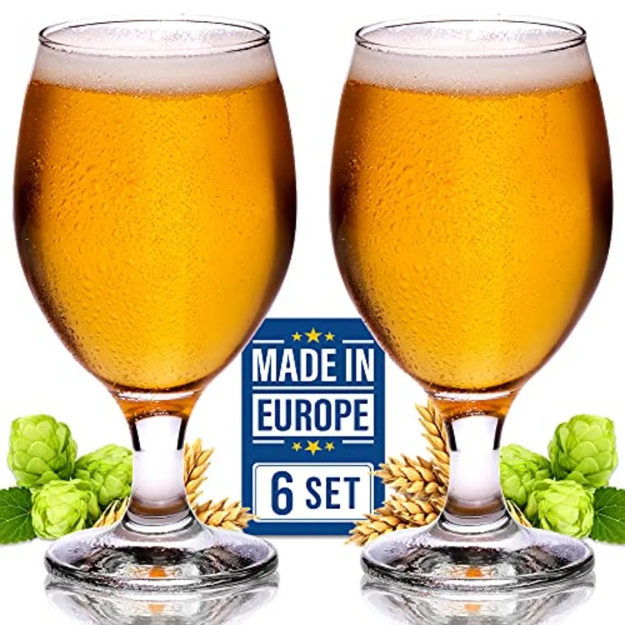Premium Beer Glasses, Set of 6, 13 1/2 oz 100% Lead-Free