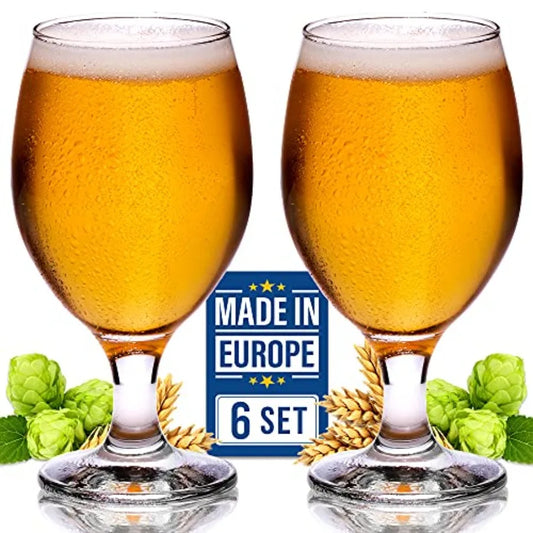Premium Beer Glasses, Set of 6, 13 1/2 oz 100% Lead-Free