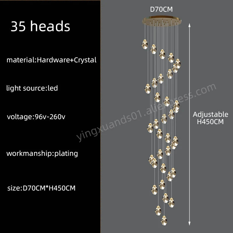 Crystal Chandelier for Living Room, Stairscase Pendant Lamps